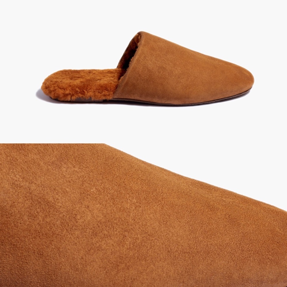 NWT TKEES Ines Shearling Camel Sandal Flats US 9 EU 40 Loafers Suede Mules Tan - Picture 3 of 10